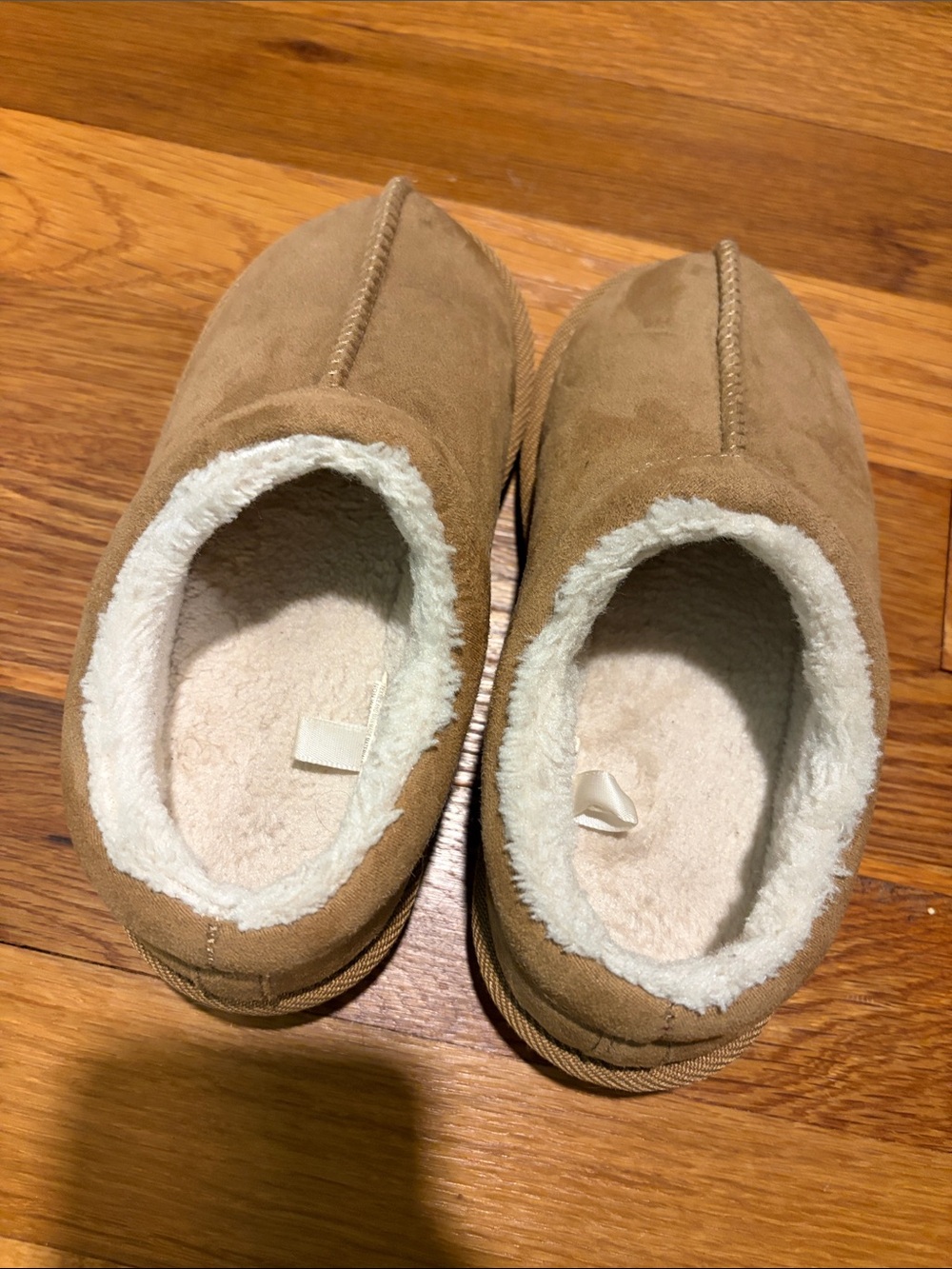 Kids Tan Fleece-Lined Slip-On Slippers